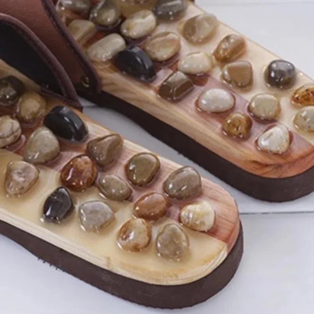 Natural Pebbles Acupressure Massage Slippers Feet Care Rotating Massage Stone Sandals Anti-slip Adjustable Foot Massager Shoes