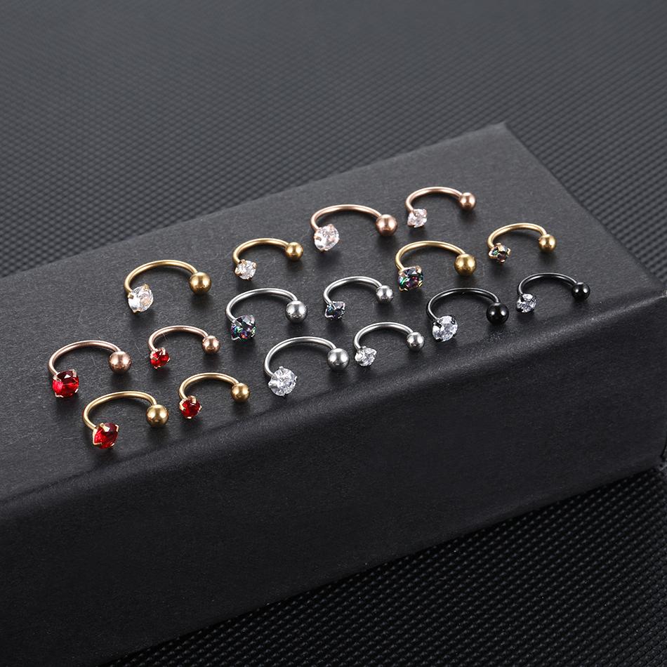 1 шт. 6/8 мм CZ Циркон Подкова кольцо перегородка пирсинг носа Нержавеющая сталь серьги козелка спираль серьги-кольца винт пирсинг украшения для тела