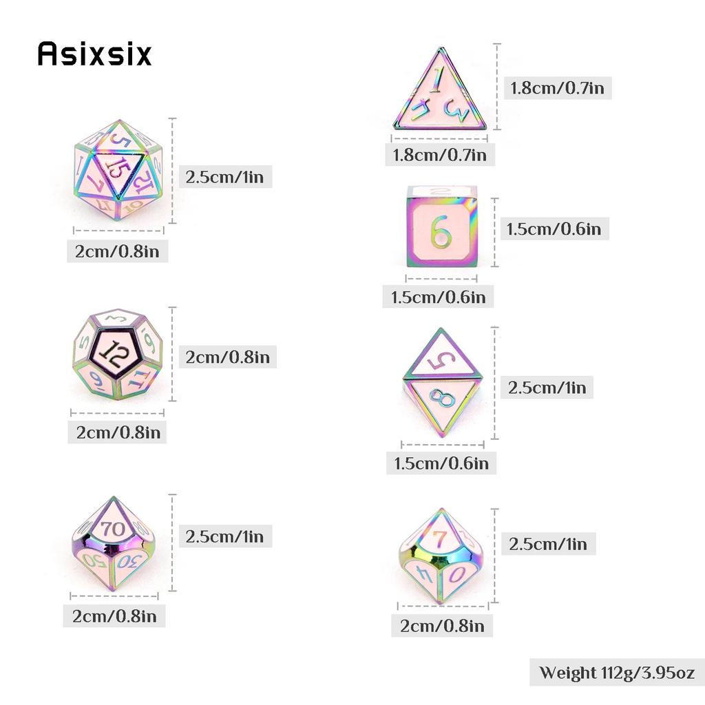 7 Pcs Pink Colorful Standard Metal Dice Solid Metal Polyhedral Dice Set Suitable for Role-Playing RPG  Board Game Card Game