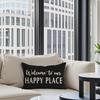 Decorative Throw Pillow Cover 12x20 Inch Welcome to Our Happy Place Black White Outdoor Modern Farmhouse Front Porch Patio Decor Lumbar Cushion Case