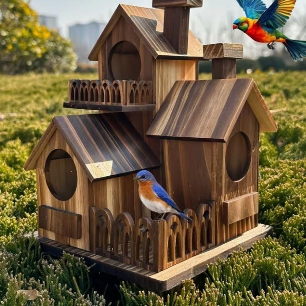 Handmade Wooden Bird House Waterproof Bird Nesting Box Creative Wild Birds Habitat Garden