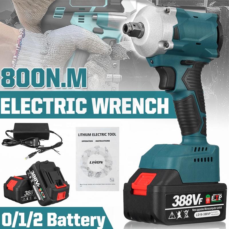 800N.M Brushless Cordless Rechargeable Electric Impact Wrench 1/2 Inch Wrench Compatible for Makita Battery
