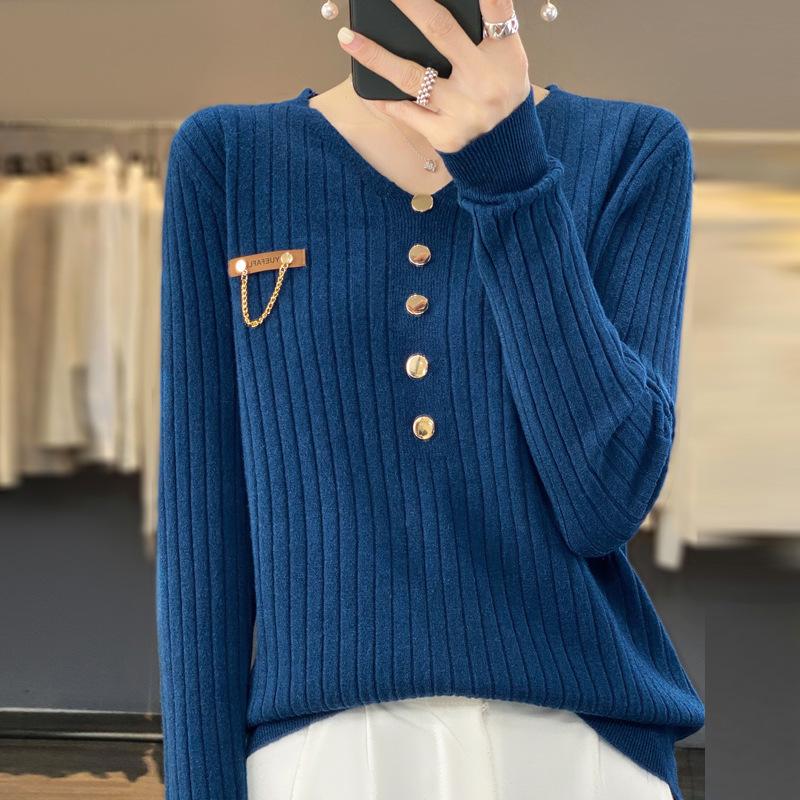 DAFIFY Женская мода повседневная осень-зима однотонный принт длинный рукав V-образный вырез свитера