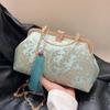 Luxury Evening  For Women  Designer  Lock  Shell Clip  Handmade  Tassel  Fabric Bags  Shoulder Chain Bags  Orange Messenger Bags