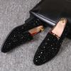 Fashion Man Loafers Shoes Genuine Leather Casual Fashion Mens Rhinestone Driving Shoes Man Flats Dress Wedding Slip-on Club Shoe