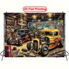 2D plane  2D plane banner - 1 retro racing garage party banner  featuring classic cars  tools and "racing"