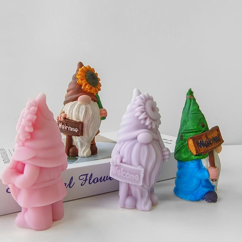 4Pcs Dwarf Santa Decoration 3D Candle Moulds  Candle Epoxy Mold Handmade   Wax Soap Molds for Decorations