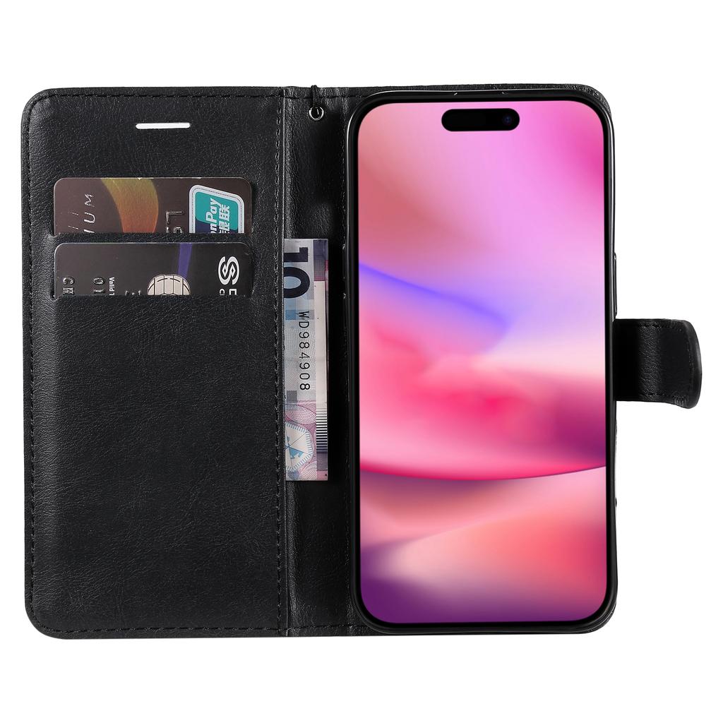 Для iPhone 16 Чехол Однотонный Кожаный Мобильный Чехол Кошелек Подставка с Ремешком