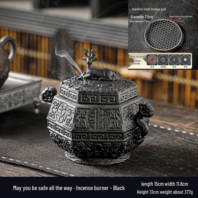 Zen Pagoda Black Pottery Ceramic Coil Incense Burner - Aromatherapy Holder for Home and Office