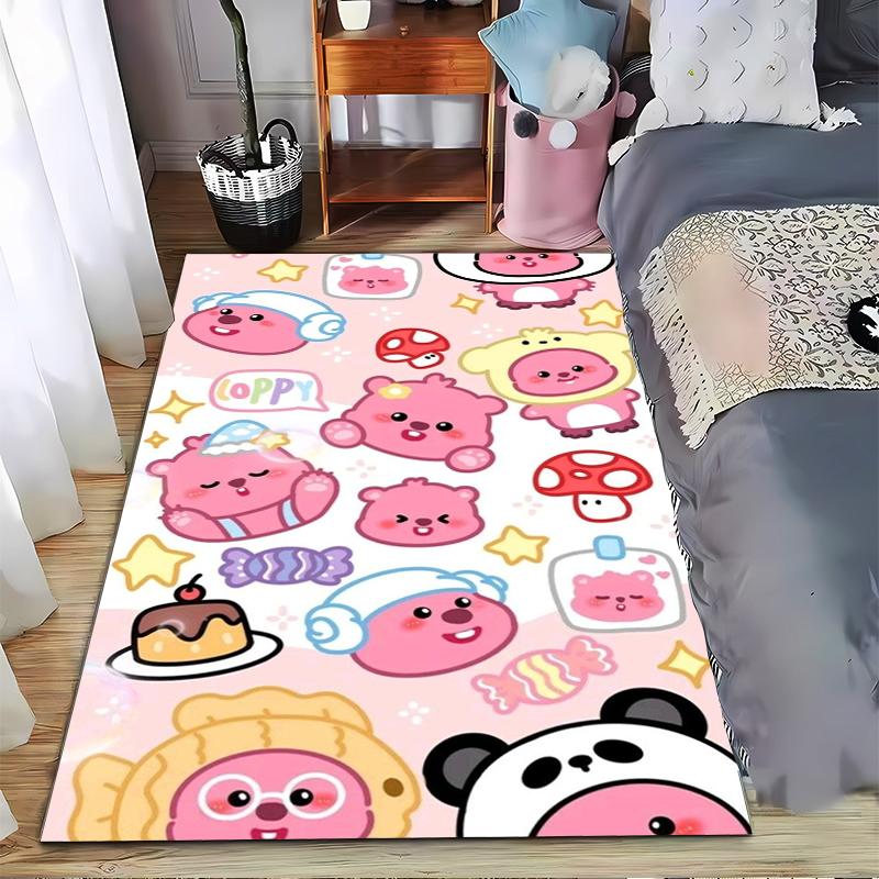 Cute Cartoon Pink Bear Panda Pattern Carpet for Bedroom Decor Kids Suitable for use as an anti-slip for living room bedroom sofas