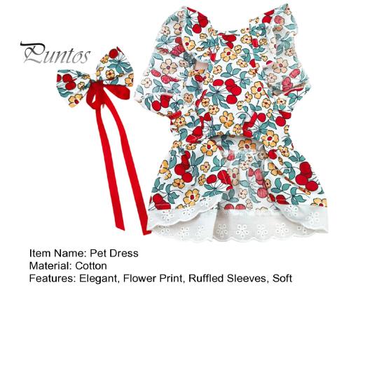 1 комплект, платье для домашних животных, платье принцессы с цветочным принтом для собак, комплект с головным убором, летнее платье с рюшами и рукавами для кошек, товары для домашних животных