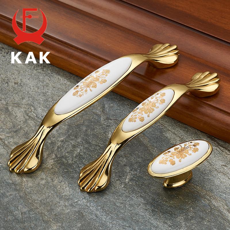 KAK Золотой Цветок Керамические Ручки для Шкафа Ручки для Выдвижных Ящиков из Сплава Цинка Ручки для Дверей Шкафа Модная Европейская Мебельная Ручка Фурнитура
