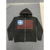 Unisex Oversized Hooded Zip-Up Sweatshirt With USA Print Streetwear Style Loose Fit Long Sleeve