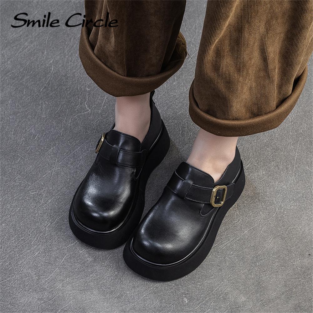 Женские туфли из натуральной кожи на плоской подошве с высокой пряжкой, модные удобные повседневные туфли