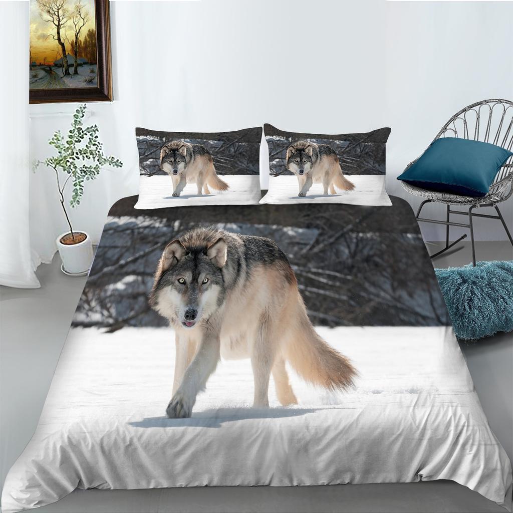 Bedding Two- Or Three-Piece Polyester Ferocious Wolf Digital Print