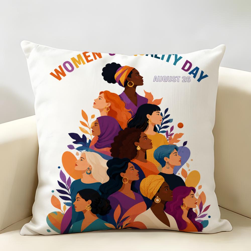 Womens Equality Day Cushion Cover Durable Hypoallergenic Organic Linen Pillow Cover Short Size Washable SkinFriendly