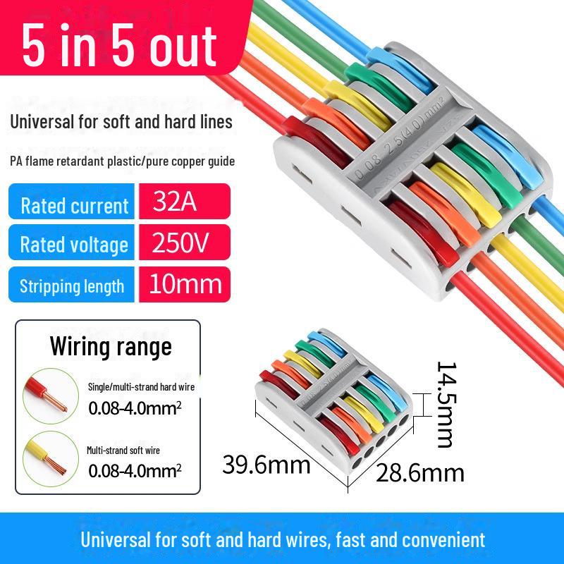 Быстроразъемный терминал PCT SPL-12345: 2-позиционный многофункциональный электрический соединитель для проводов 4 калибра, 2 входа, 2 выхода