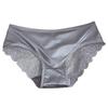 Women Bowknot Spaghetti Strap Satin Panties Mid Waist Hollow Out Lace Briefs Solid Color Seamless