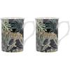 [R0475] - Box of 2 Porcelain Mugs 'Jungle Fever' Green Black - 10x7. 5 Cm (leopard)