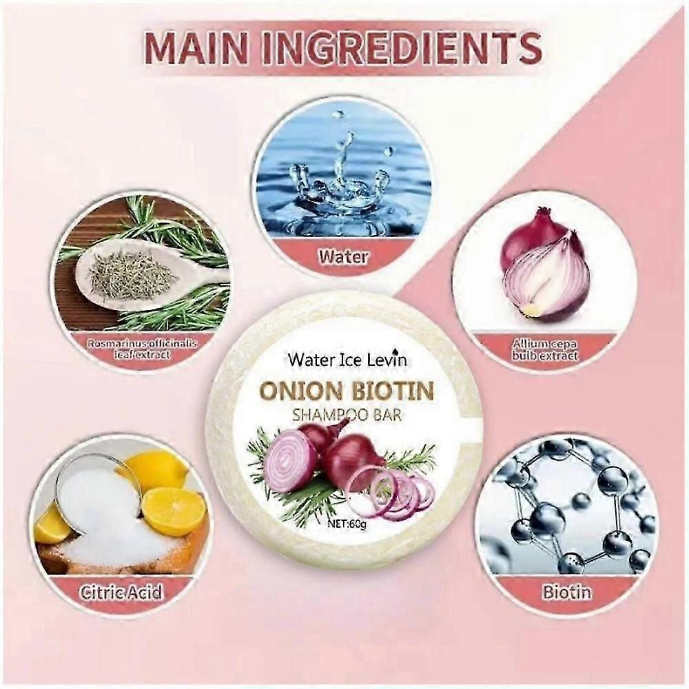 3pcs Onion and Biotin Shampoo Soap - 60g, Suitable for All Hair Types, Moisturizing and Smoothing, Rich in Rosemary Extract