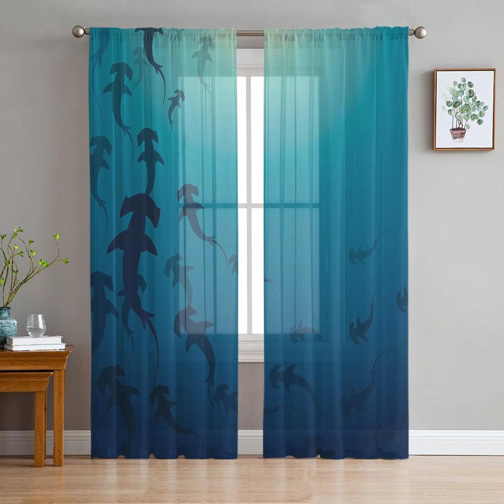 Shark Silhouette Curtain Window Tulle For Living Room Bedroom The Kitchen Window Treatment Decorations Curtains