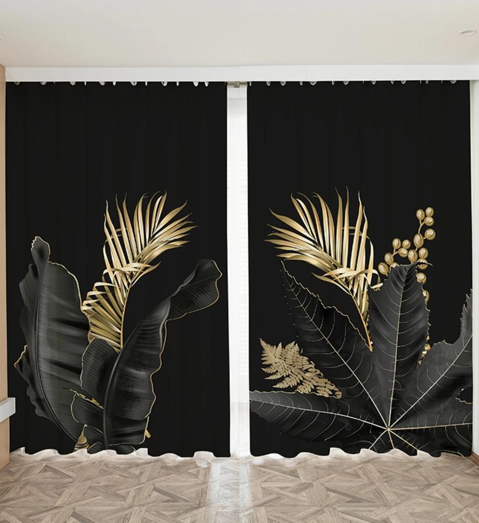 Nordic Ins Современный Простой Свет Роскошный Индивидуальный Золотой Лист Гостиная Спальня Полузатемнение Высокое затемнение Декор Драпировка 2 Панели