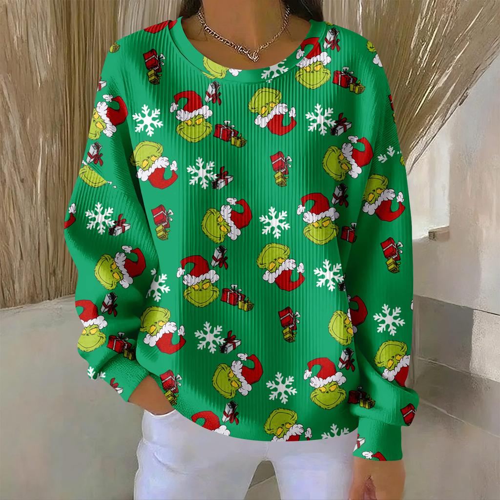 Women's Loose Comfortable Casual And Fashionable Round Neck Pattern Long Sleeved Sweatshirt