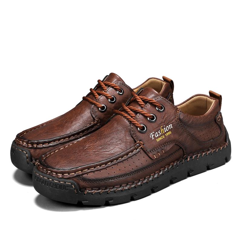 Fashion Handmade Men's Work Shoes Luxury Brand Leather Outdoor Casual Shoes for Men Dress Shoes High Quality Comfy Thick Bottom Shoes
