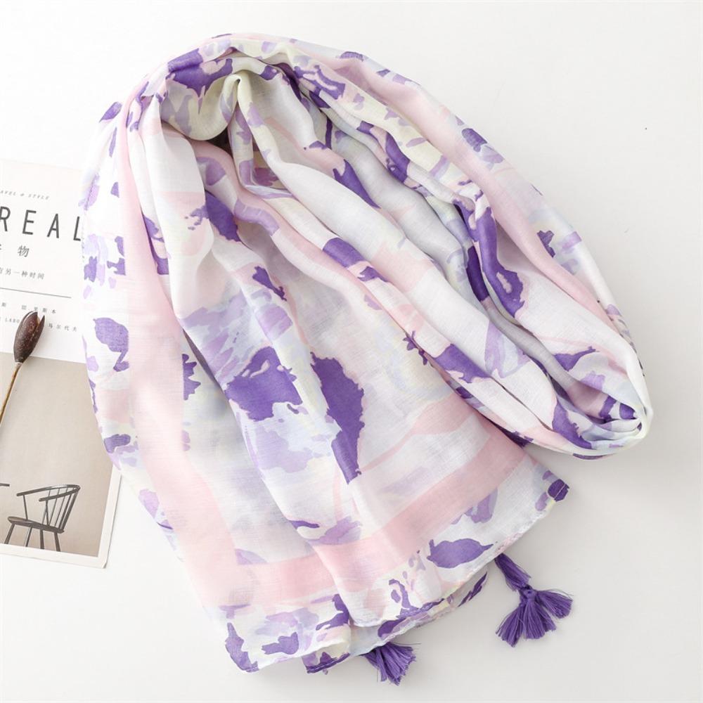 Korean Tassel Viscose Shawl Scarf Wash Painting Style Women Hijab Shawls Chiffon Shawl Wrap Beach