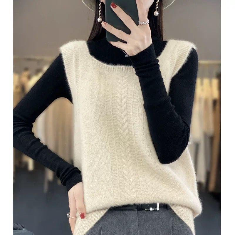 Женский пуловер, жилет, свободный вязаный свитер, верхняя одежда, жилет, повседневный жилет без рукавов с V-образным вырезом