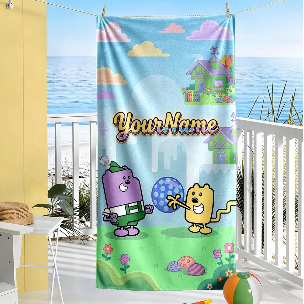 Wow! Wow! Wubbzy Personalized Name Beach Towel Super Soft & Absorbent Portable for SwimmingBeachCamping Travel Beach AccessoriesGym