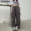 American Cargo Pants Women's Elastic Waist Drawstring Wide Leg Ankle Sports Casual Pants Korean Fashion Streetwear Spring Summer