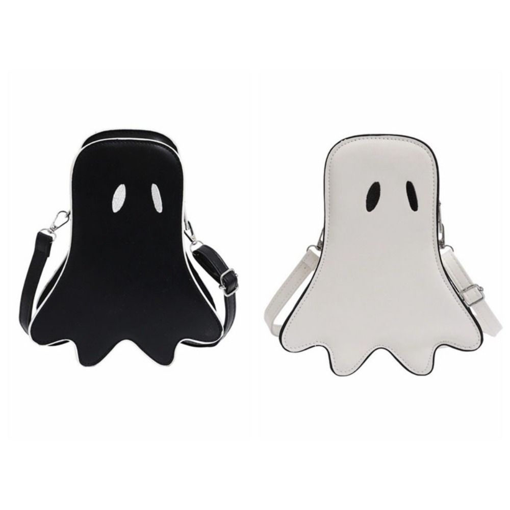 PU Leather Shoulder Bag Zipper Crossbody Bag Reusable Halloween Ghost Bag Girl