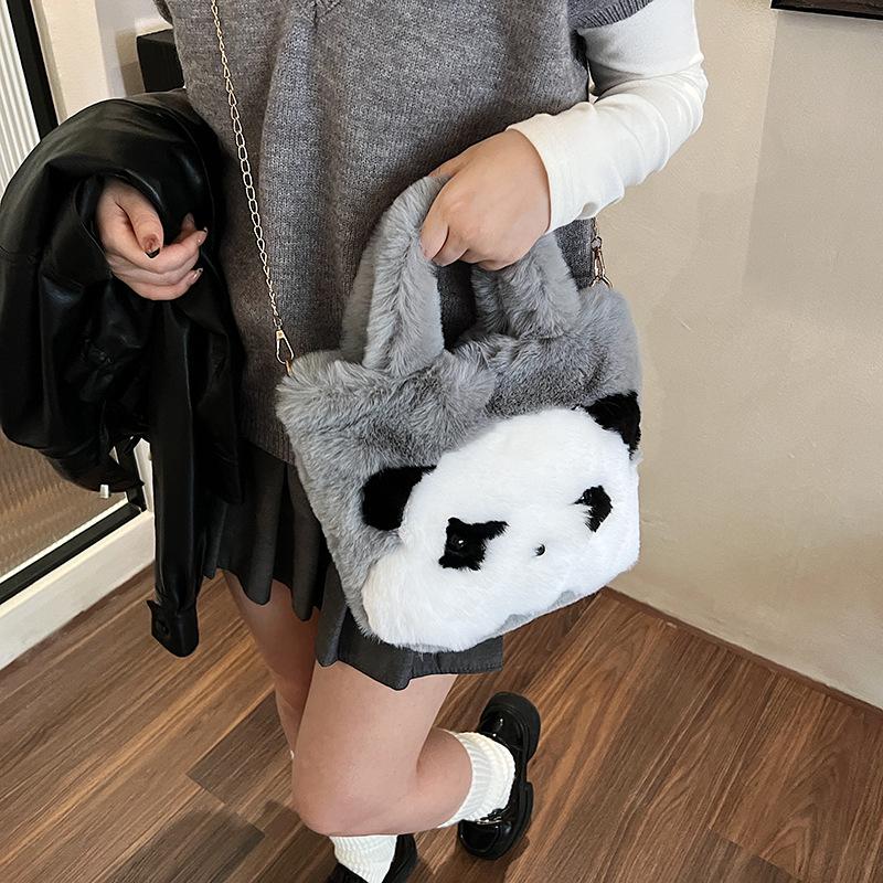 Cute Cartoon Big White Goose Bag Women's 2025 New Plush Handbag Chain Shoulder Bag Trendy Fluffy Tote Bag