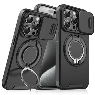 Чехол для iPhone 16 Pro Max, Магнитная крышка для камеры, Чехол для телефона с вращающимся на 360° кольцом-держателем для iPhone 16