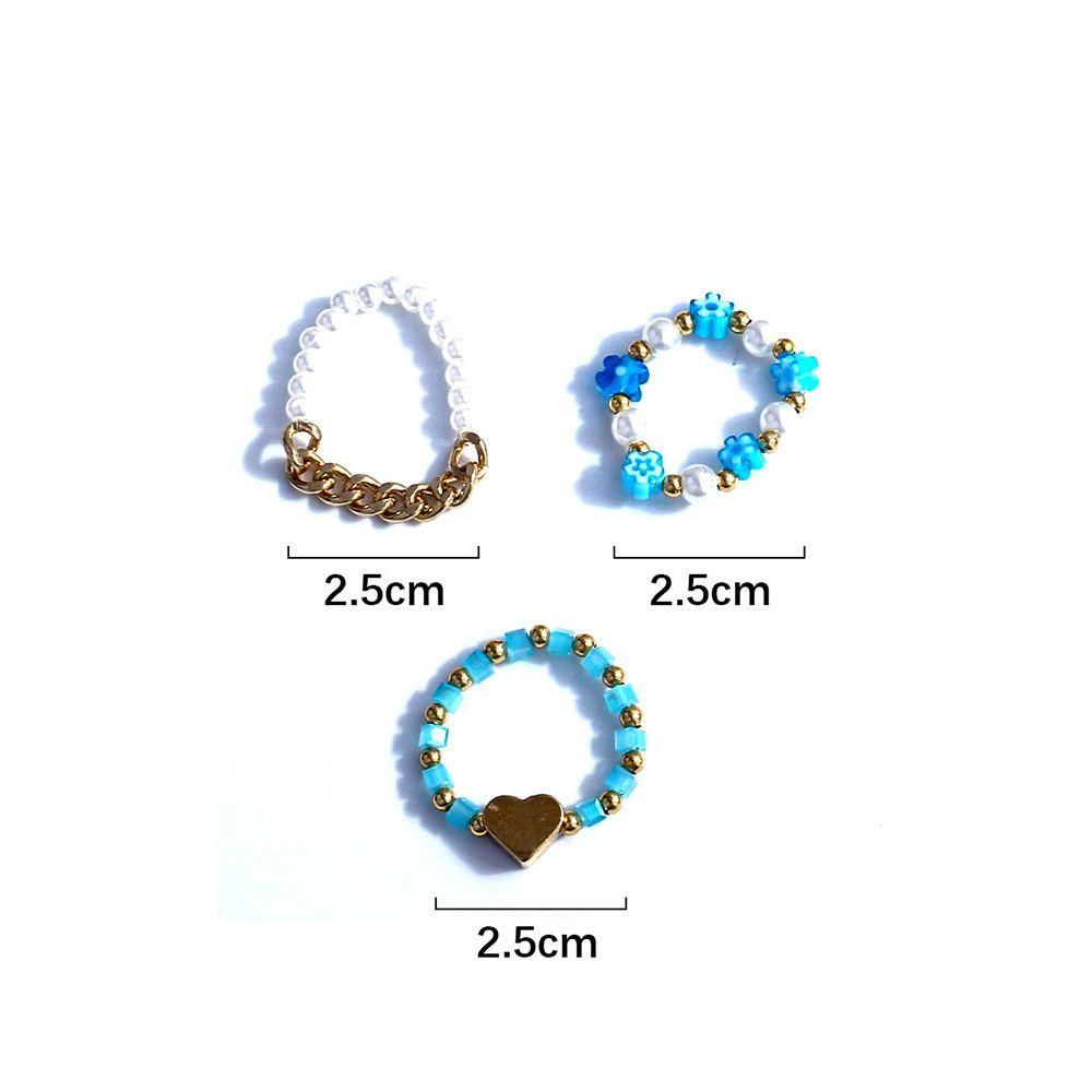 Cute Elastic Pearl Bohemia Love Heart Flower Party Jewelry Women Ring Finger Ring Set Beaded Rings