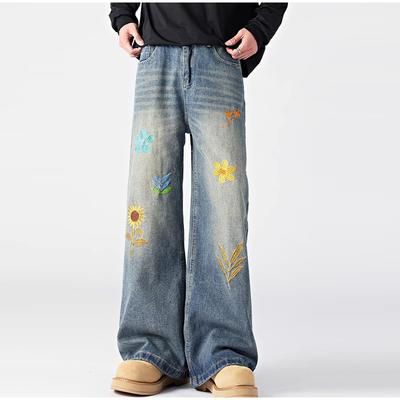 Высокая талия прямые джинсы женские вышитые джинсовые брюки весна осень мода утягивающий дизайн повседневные широкие винтажные джинсы