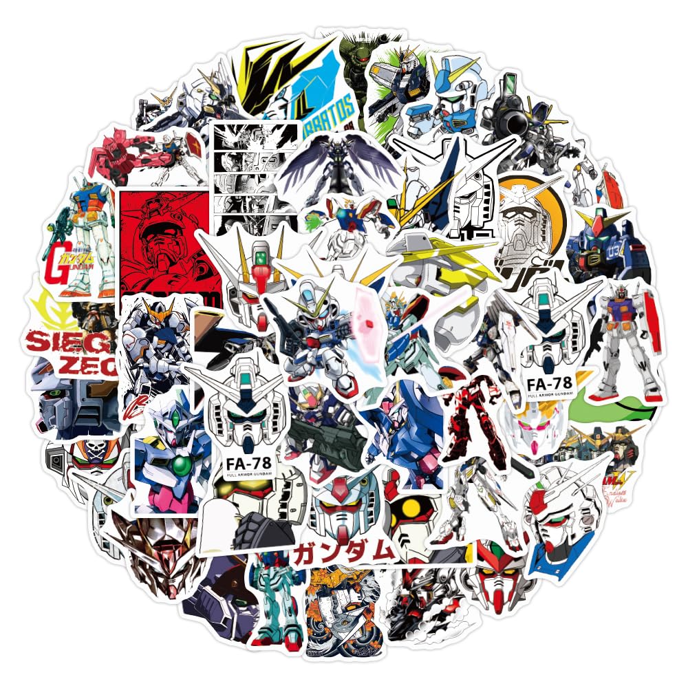 Gundam Sticker Set 50 Pieces Robot Action Figure Robot Sticker Pack Suitable for Laptop Bicycle Helmet Etc.