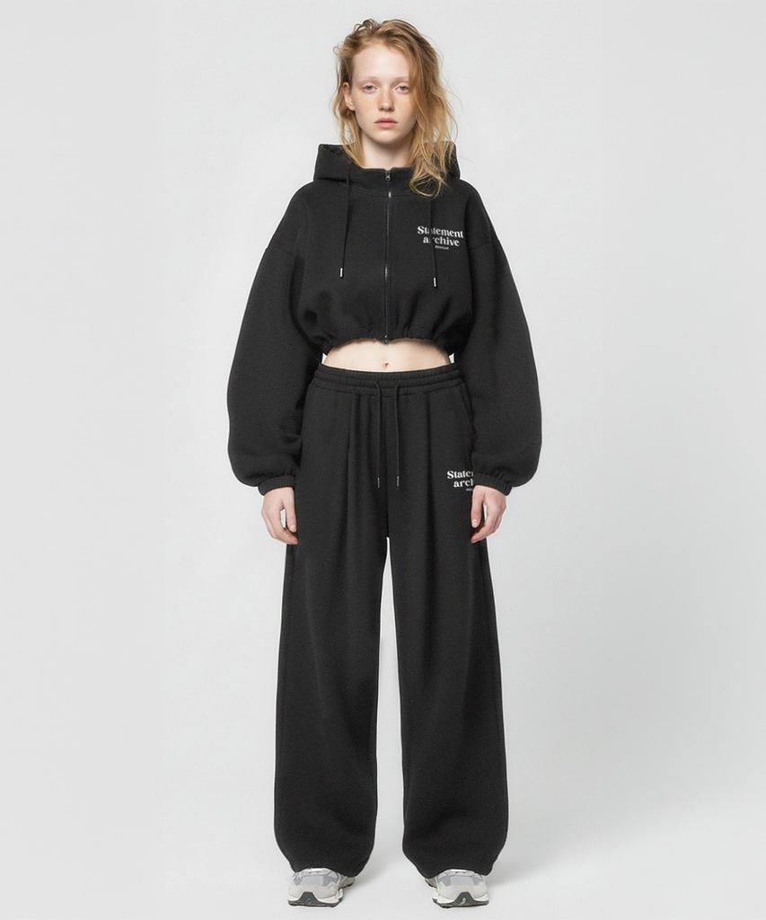 PRINOAR [Fleece Line Option] Statement String Single-Pleat Wide Pants - Black