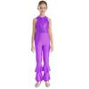 Kids Girls Unitards Bodysuit Sleeveless Tiered Bell-bottom Pants Style Dance Gymnastic Leotard Jumpsuit