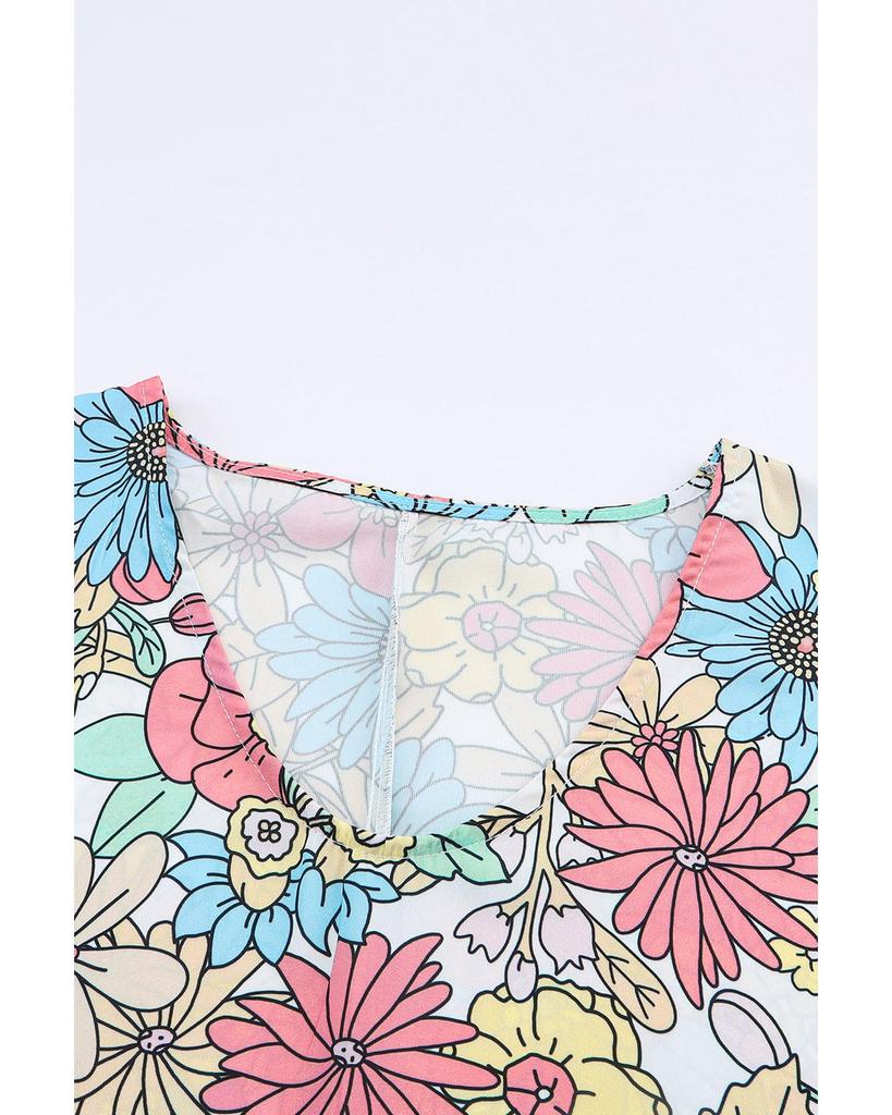 Azura Exchange Блузка с V-образным вырезом и короткими рукавами с цветочным принтом