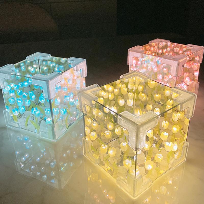 Лампа-тюльпан, ночник с цветком тюльпана своими руками, квадратное зеркало ручной работы, настольная лампа-тюльпан, украшение рабочего стола