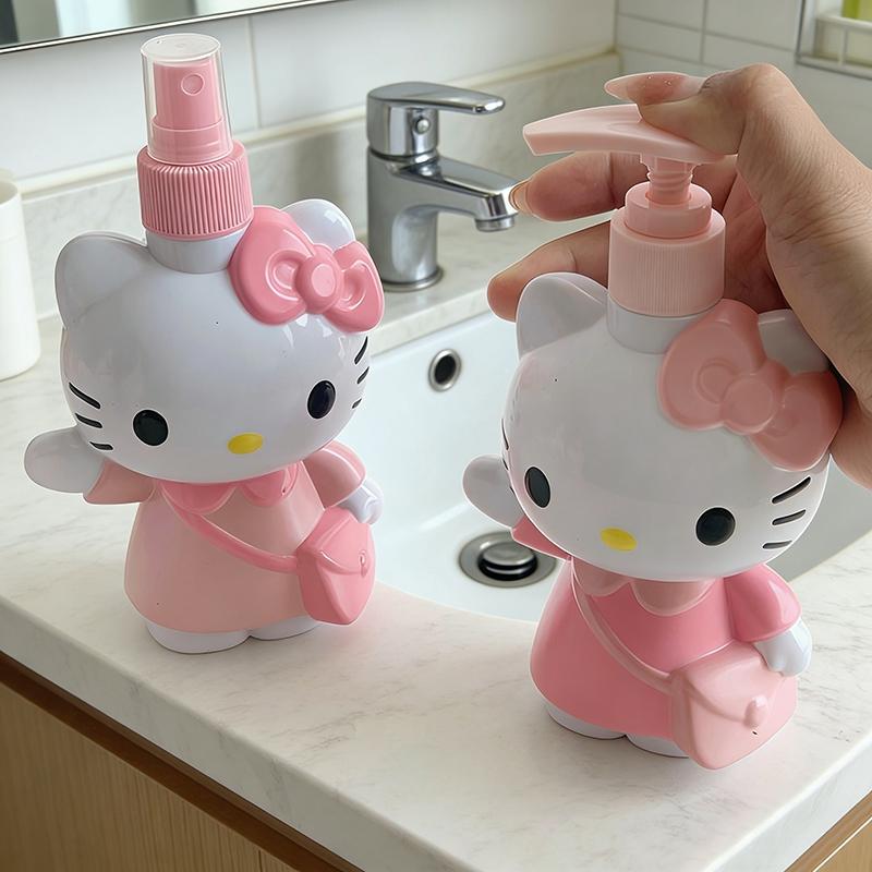 Милая бутылочка-дозатор Hello Kitty с нажимным механизмом для шампуня, антисептика для рук, для девочек, дорожные сжимаемые бутылочки, портативные распылители
