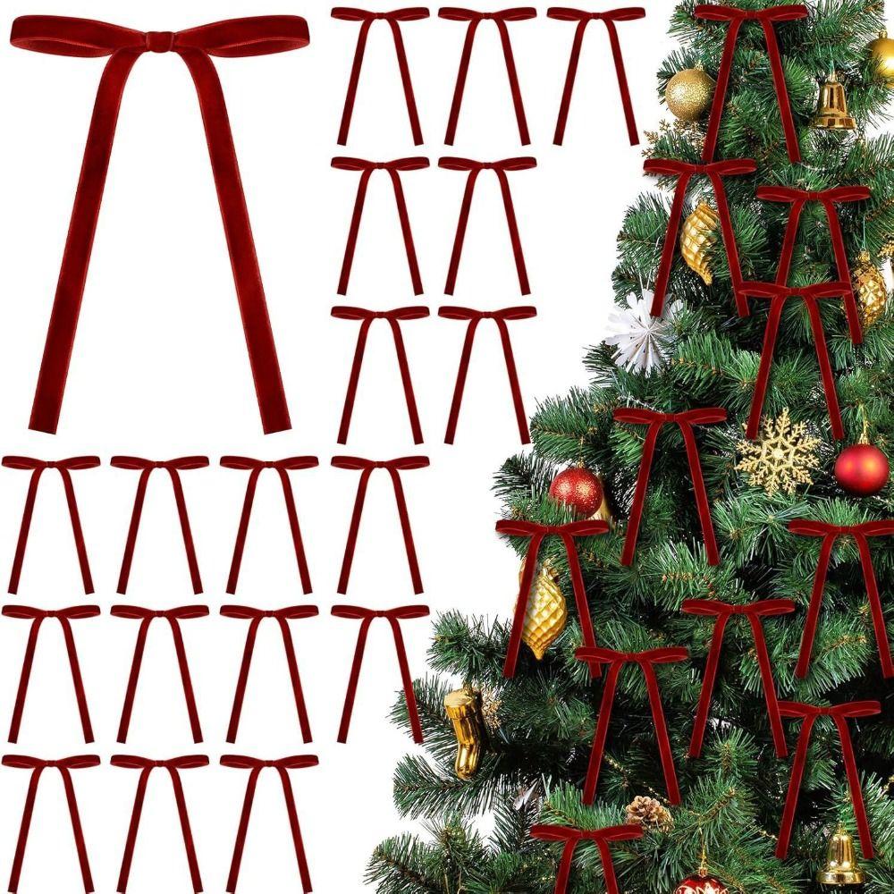 24Pcs Velvet Material Christmas Tree Bows 24pcs Set Cable Tie DIY Handmade Bows Multi-functional Easy to use