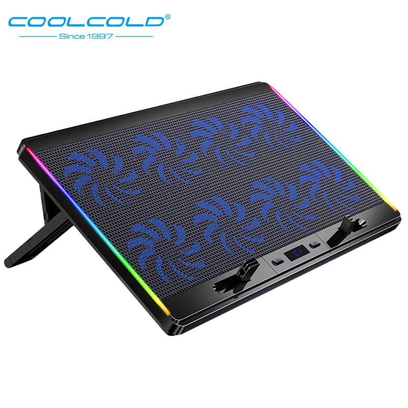 Кулер для игрового ноутбука COOLCOLD, восемь вентиляторов, светодиодный экран, два USB-порта, вентилятор для ноутбука с воздушным охлаждением, беззвучная подставка для ноутбука, полный размер
