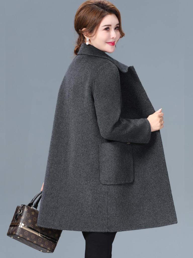 Женское кашемировое пальто средней длины двустороннее на осень/зиму 2025 - Элегантное шерстяное пальто для женщин среднего и пожилого возраста
