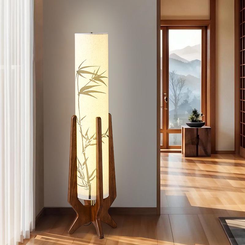 Zen Bamboo Leaf Solid Wood Floor Lamp for Living Room and Tea Room
