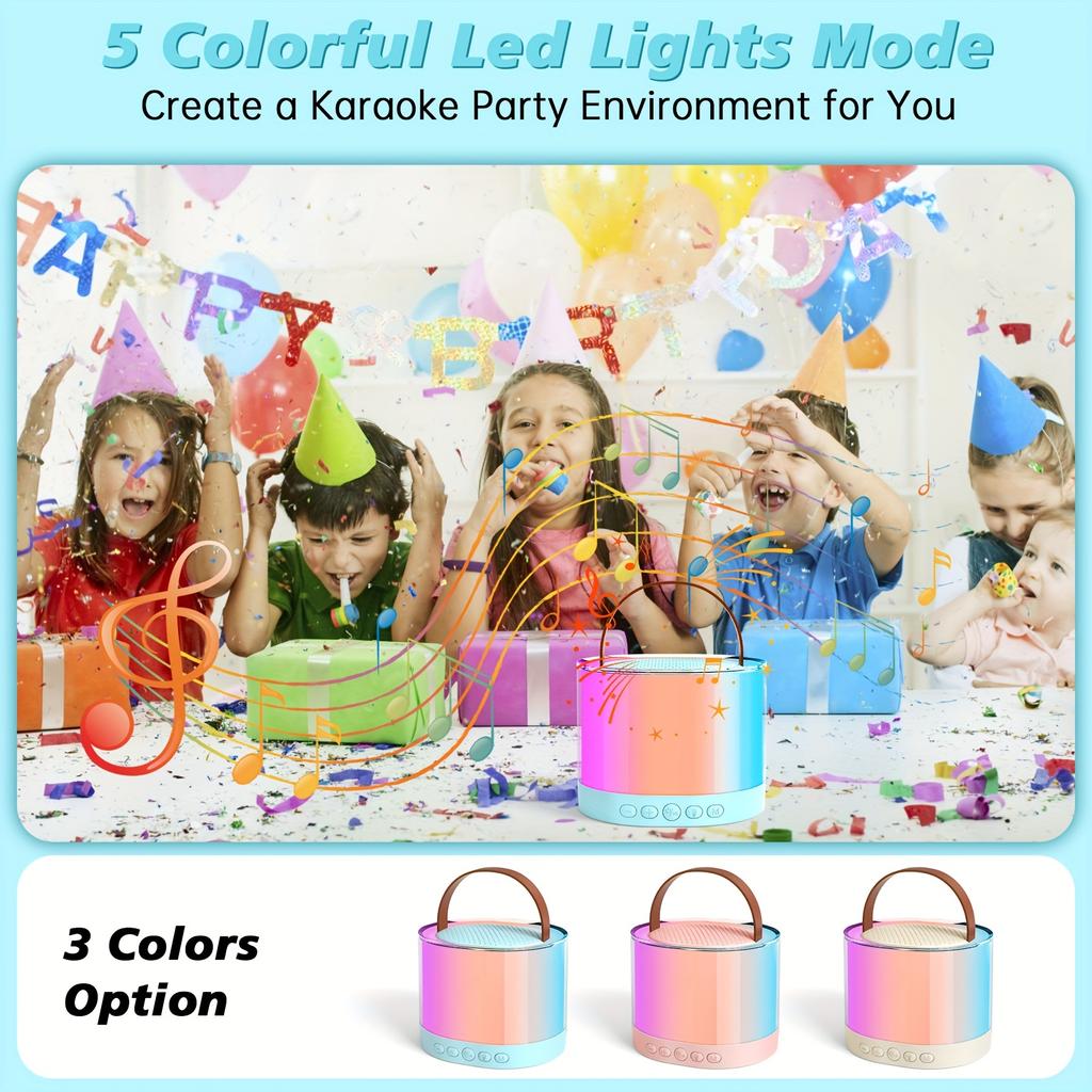 K52 Беспроводной Bluetooth-динамик, многофункциональный, с 2 микрофонами, RGB-портативный музыкальный плеер, караоке-машина для ребенка, домашний подарок