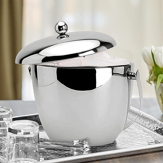 ABHAS® 1.5L Stainless Steel Apple-Shaped Ice Bucket With Tong, Peg Measurer & Wine Stopper | Premium Bar Accessory