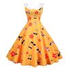 Retro New Fat Sister Performance Dress Doll Collar Sleeveless Print Thin Big Swing Dress